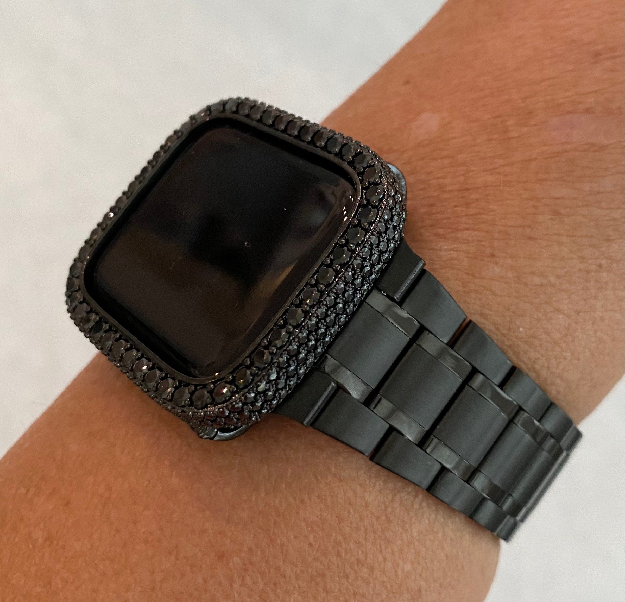 41mm 45mm Apple Watch Band 49mm Ultra Stainless Steel & or Black on Black Apple Watch Cover Lab Diamond Bezel Case Iwatch Candy Series 9