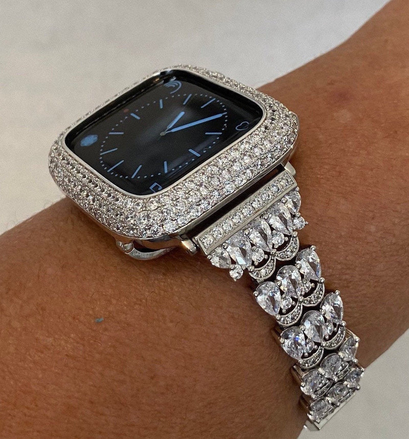 Custom Apple Watch Band Women 41mm 45mm 49mm Ultra Swarovski Crystal Silver & or Apple Watch Cover Lab Diamond Bezel Case Smartwatch Bumper 38-49mm from Iwatch Candy
