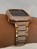 Apple Watch Band 41mm 45mm Series 1-8 SE Woman Rose Gold Swarovski Crystals & or Lab Diamond Bezel Cover 38mm 42mm 44mm