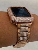 Apple Watch Band 41mm 45mm Series 1-8 SE Woman Rose Gold Swarovski Crystals & or Lab Diamond Bezel Cover 38mm 42mm 44mm