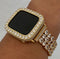 Luxury Apple Watch Band Womens Gold Swarovski Crystals Bracelet & or Apple Watch Cover with Lab Diamonds set in 14k gold plating in sizes 38 40 41 42 44 45mm Smartwatch Bumper Bling Iwatch Candy