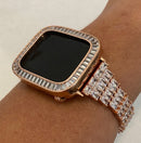 Series 1-8 Apple Watch Band Rose Gold Baguette Swarovski Crystals & or Lab Diamond Bezel Cover 38mm-45mm Smartwatch Bumper