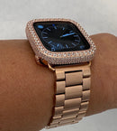 Rose Gold Apple Watch Band Stainless Steel & or Apple Watch Cover Lab Diamond Bezel Apple Watch Case Bumper Bling 38mm-49mm Series 2-9