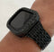 Black on Black Apple Watch Band 41mm 45mm Stainless Steel and or 3.5mm Lab Diamonds Bezel Cover Smartwatch Bling 38 40 42 44mm