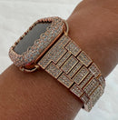 Apple Watch Band Rose Gold Swarovski Crystals & or Lab Diamond Bezel Cover Smartwatch Bumper Bling 38mm-45mm Series 1-8