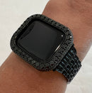 Black on Black Apple Watch Band 41mm 45mm Stainless Steel and or 3.5mm Lab Diamonds Bezel Cover Smartwatch Bling 38 40 42 44mm