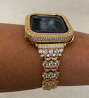 Gold Apple Watch Band Swarovski Crystals Series 1-8 & or Lab Diamond Bezel Bumper Cover Smartwatch Bumper Bling 38mm-45mm