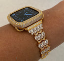 Gold Apple Watch Band Swarovski Crystals Series 1-8 & or Lab Diamond Bezel Bumper Cover Smartwatch Bumper Bling 38mm-45mm