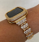 Gold Apple Watch Band Swarovski Crystals Series 1-8 & or Lab Diamond Bezel Bumper Cover Smartwatch Bumper Bling 38mm-45mm