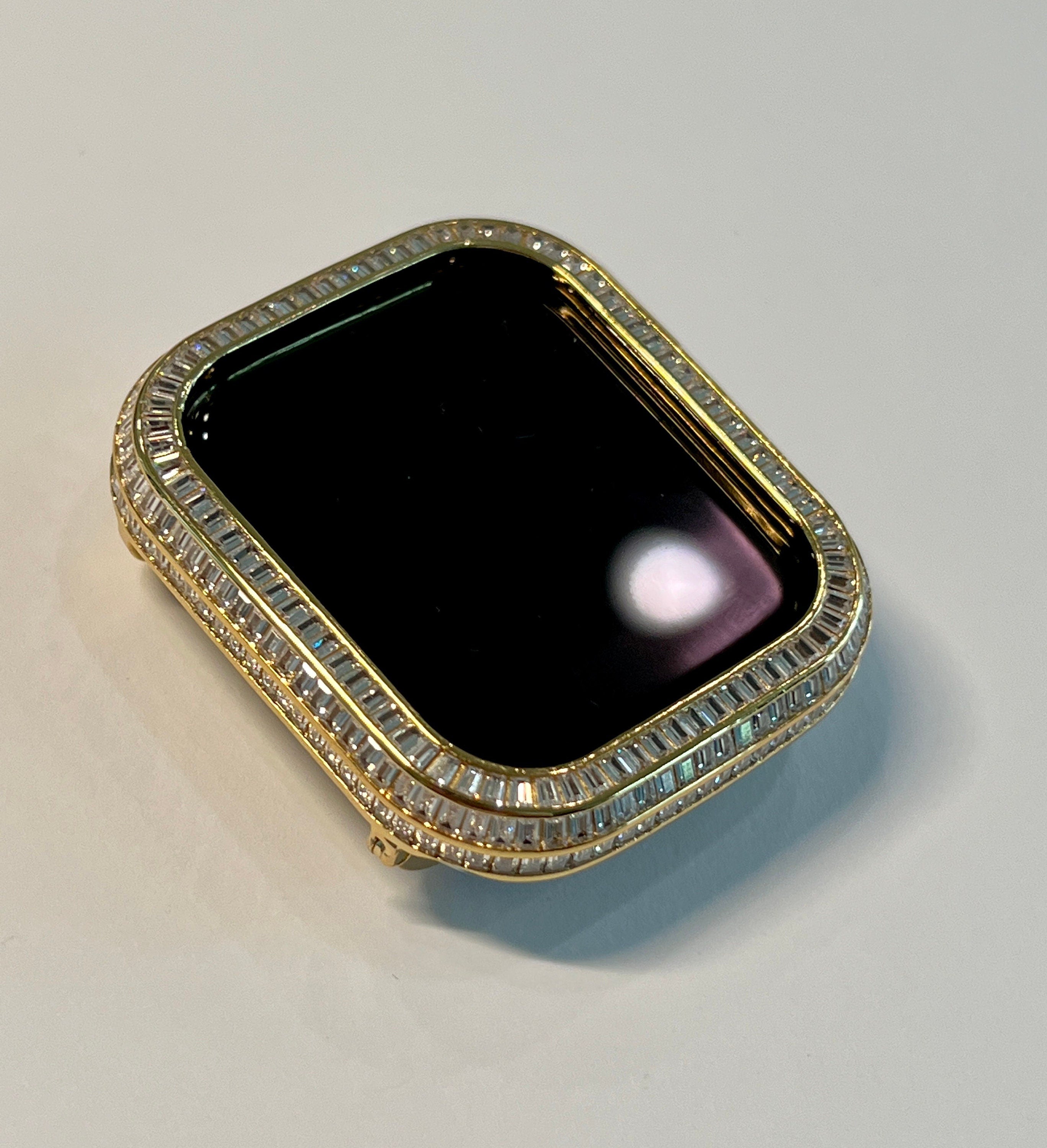 Series 4-8 SE Apple Watch Lab Diamond Bezel Cover Gold 40mm 41mm 44mm 45mm 3 Rows of Baguettes Smartwatch Bumper Bling