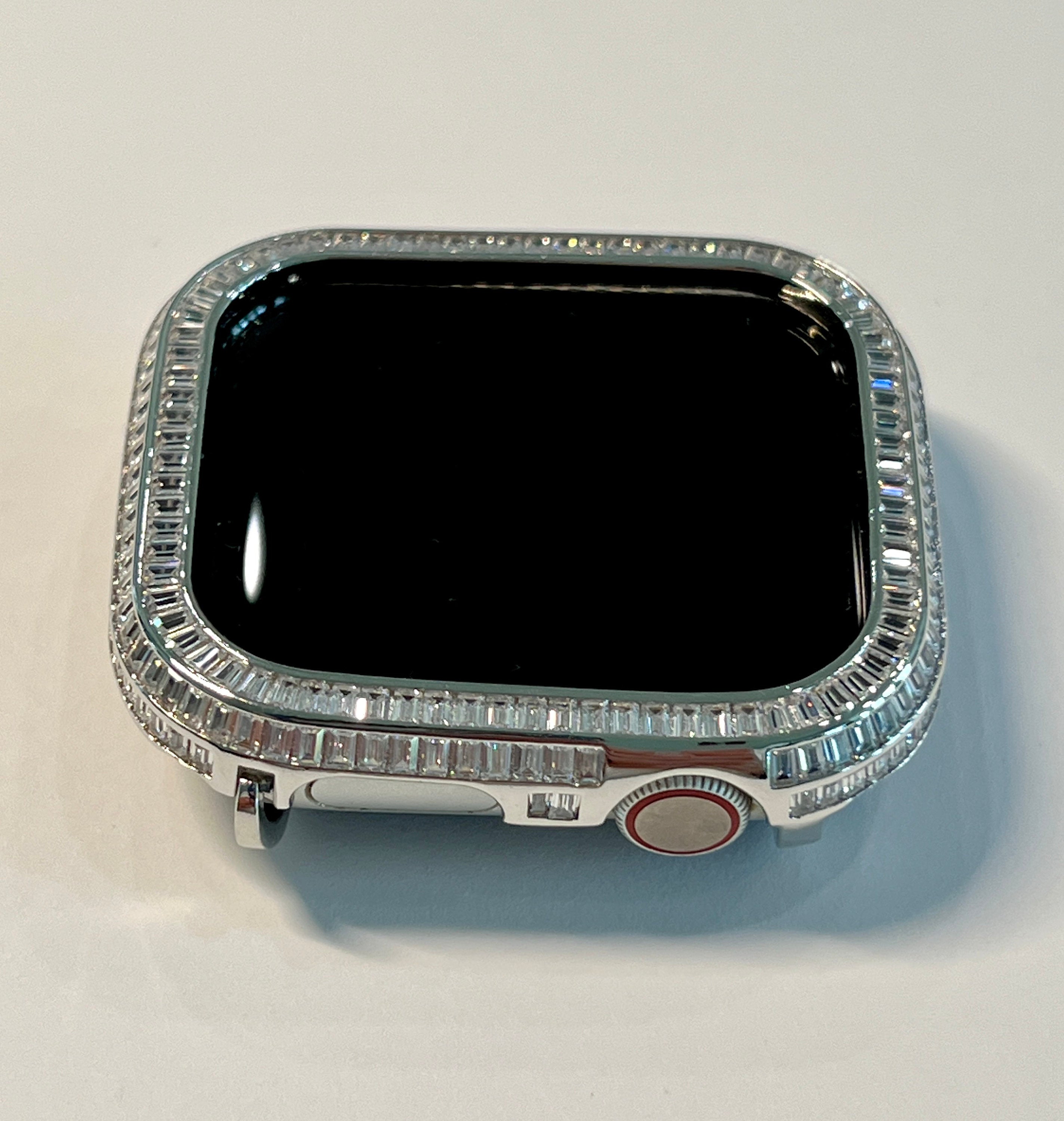 Designer Apple Watch Case Silver Baguette Lab Diamond Bezel Designer Apple Watch Cover 40mm 41mm 44mm 45mm Iwatch Candy Bling Series 9