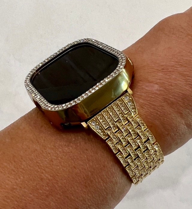 Apple Watch Band Series 10 42mm 46mm Gold Swarovski Crystal & or Apple Watch Case Iphone Watch Cover Apple Watch 38mm-49mm Iwatch Case