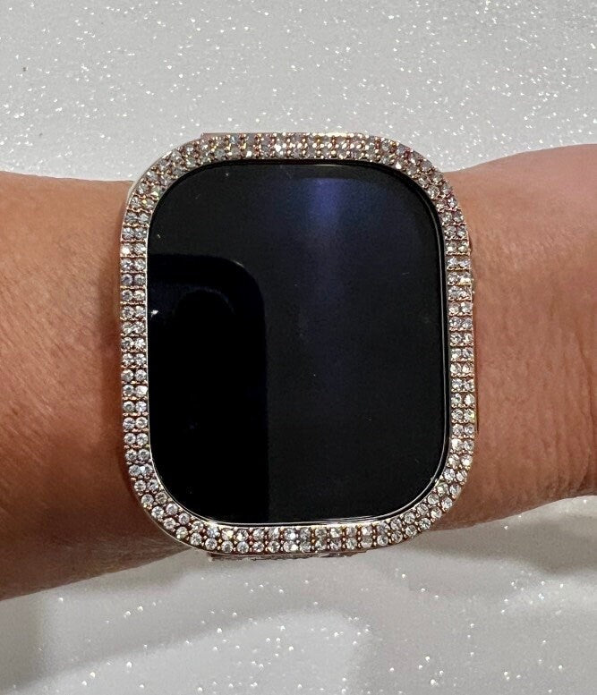 49mm Ultra Apple Watch Cover Rose Gold Swarovski Crystals 38mm-45mm Series 2-8 Smartwatch Bezel Case Bling