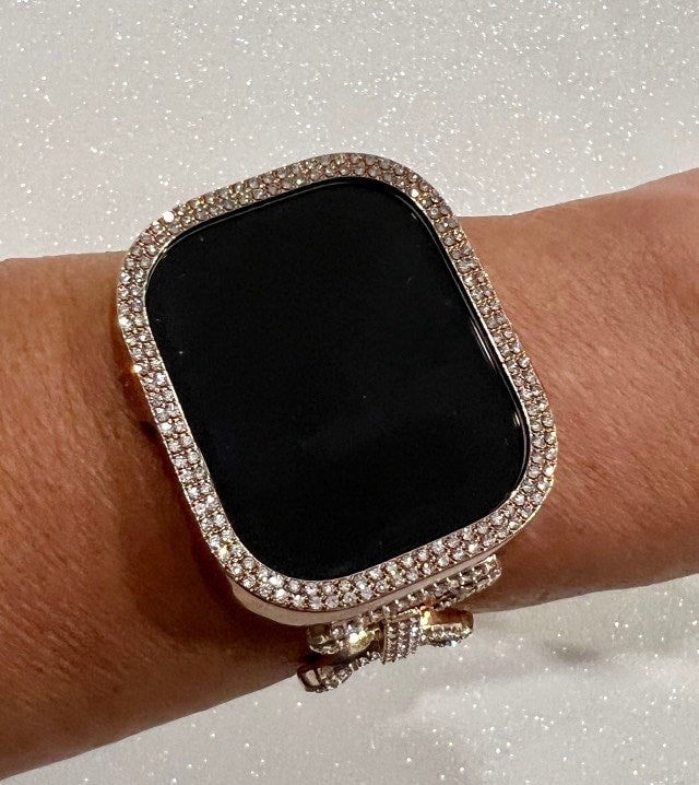 49mm Ultra Apple Watch Cover Rose Gold Swarovski Crystals 38mm-45mm Series 2-8 Smartwatch Bezel Case Bling