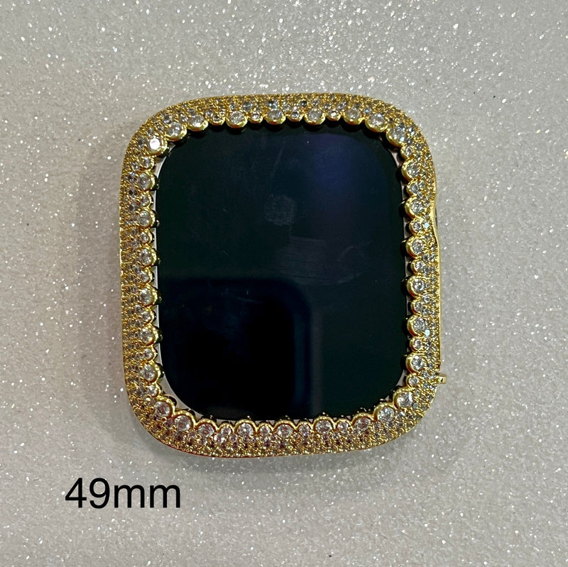 49mm Ultra Luxury Gold Apple Watch Cover Womens 41mm 45mm 49mm with Lab Diamond Bezel Apple Watch Bumper Bling 38mm 40mm 42mm 44mm Series 2-8