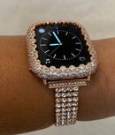 41mm 45mm Apple Watch Band Women Rose Gold Swarovski Crystals Series 1-8 SE & or Lab Diamond Bezel Iwatch Bling Smartwatch Bumper Bling