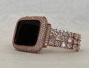 Rose Gold Apple Watch Band Womens 41mm 45mm 49mm Ultra Crystals & or Apple Watch Cover Lab Diamonds 38, 40, 41, 42, 44, 45, 49mm