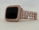 Rose Gold Apple Watch Band Womens 41mm 45mm 49mm Ultra Crystals & or Apple Watch Cover Lab Diamonds 38, 40, 41, 42, 44, 45, 49mm