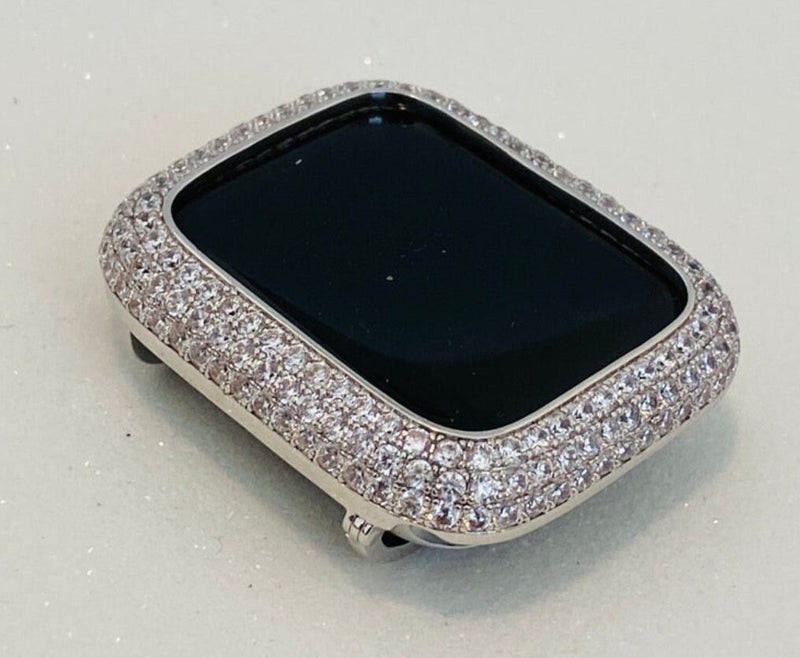 Dressy Silver Apple Watch Band Woman 38mm & or Apple Watch Cover Lab Diamond Bezel Bling 38mm-49mm Ultra Series 1-8