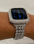 Custom Apple Watch Band 44mm Woman Silver and or Apple Watch Cover Lab Diamond Bezel Bling 38mm-49mm Ultra Apple Watch Case Iwatch Candy