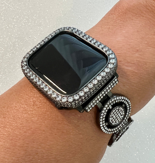 Apple Watch Band Womens Black Pave Crystals & or Apple Watch Cover Lab Diamonds Smartwatch Apple Watch Case Bling Iphone Watch