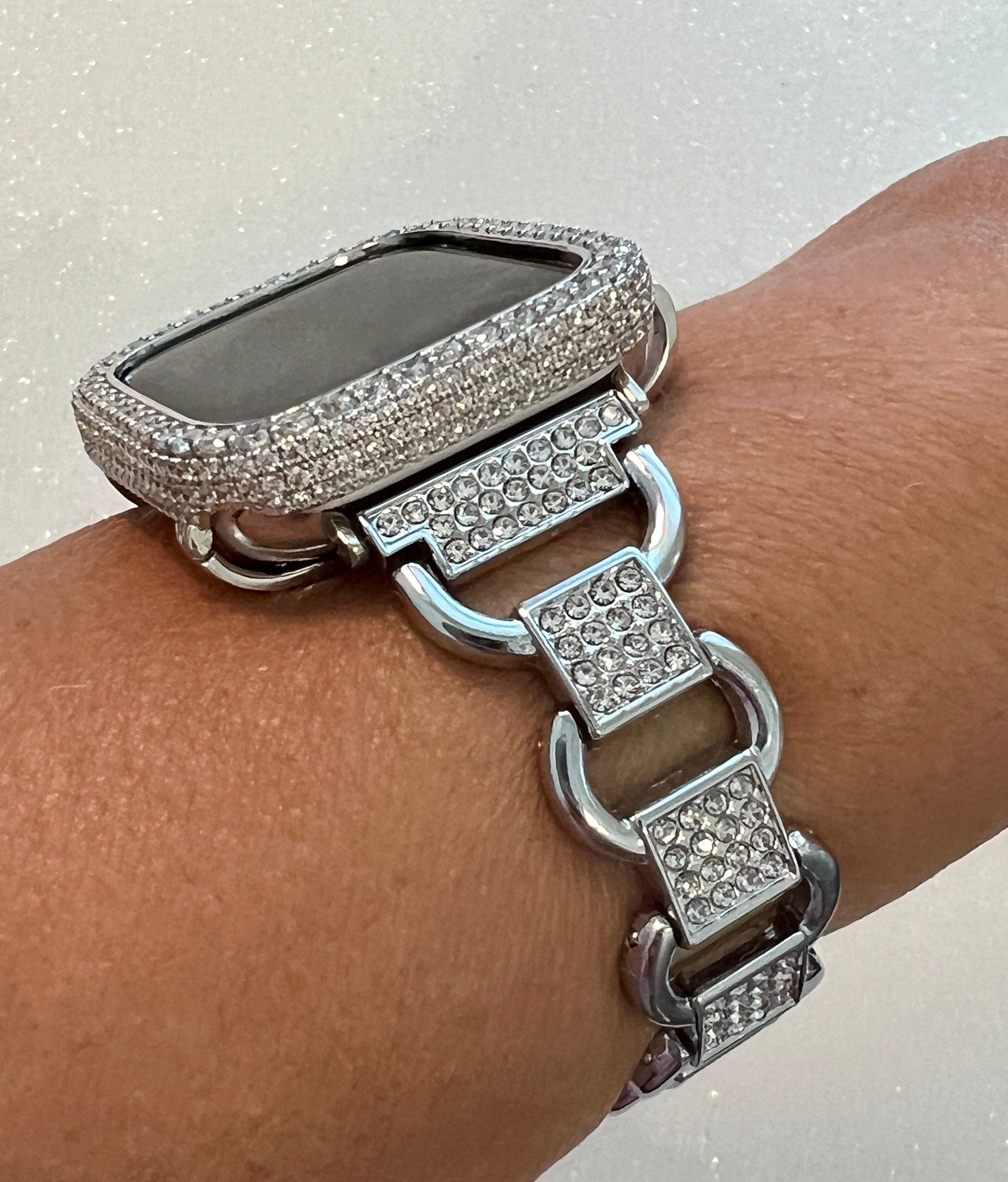 49mm Ultra Apple Watch Band Women Silver Bracelet Crystals & or Lab Diamond Bezel Case Cover Smartwatch Bumper Iwatch Candy