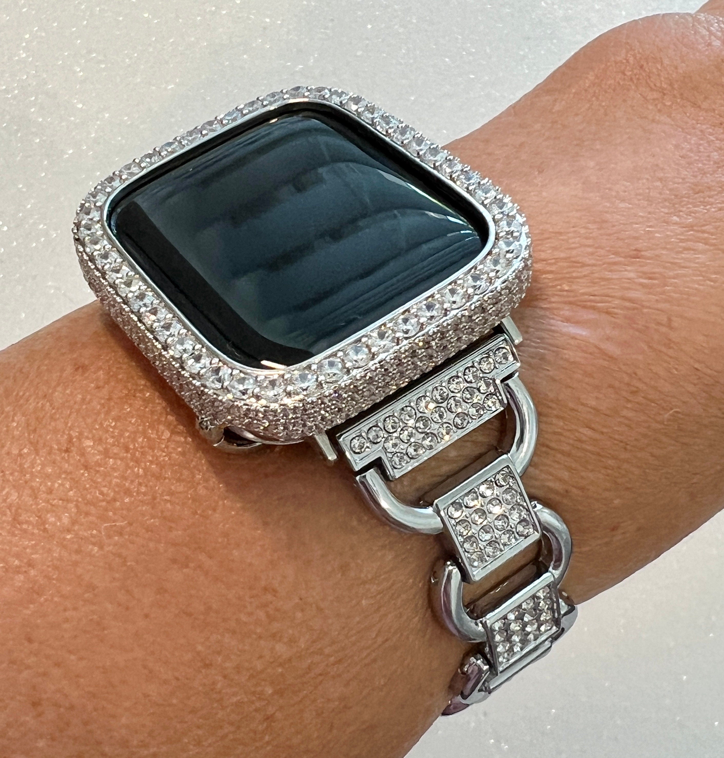 49mm Ultra Apple Watch Band Women Silver Bracelet Crystals & or Lab Diamond Bezel Case Cover Smartwatch Bumper Iwatch Candy