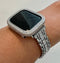 Designer Silver Apple Watch Band with Swarovski Crystals Stainless Steel and or Apple Watch Case with 2.5mm Lab Diamonds set in 14K White Gold Protective Bumper from Iwatch Candy