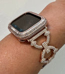 Custom Apple Watch Band Womens Rose Gold Crystal & or Designer Apple Watch Cover Baguette Lab Diamond Bezel Case Iwatch Candy