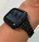Black on Black Apple Watch Band large Baguette Swarovski Crystals or Apple Watch Cover Pave Lab Diamonds from Iwatch Candy in sizes 38mm-49mm Ultra.