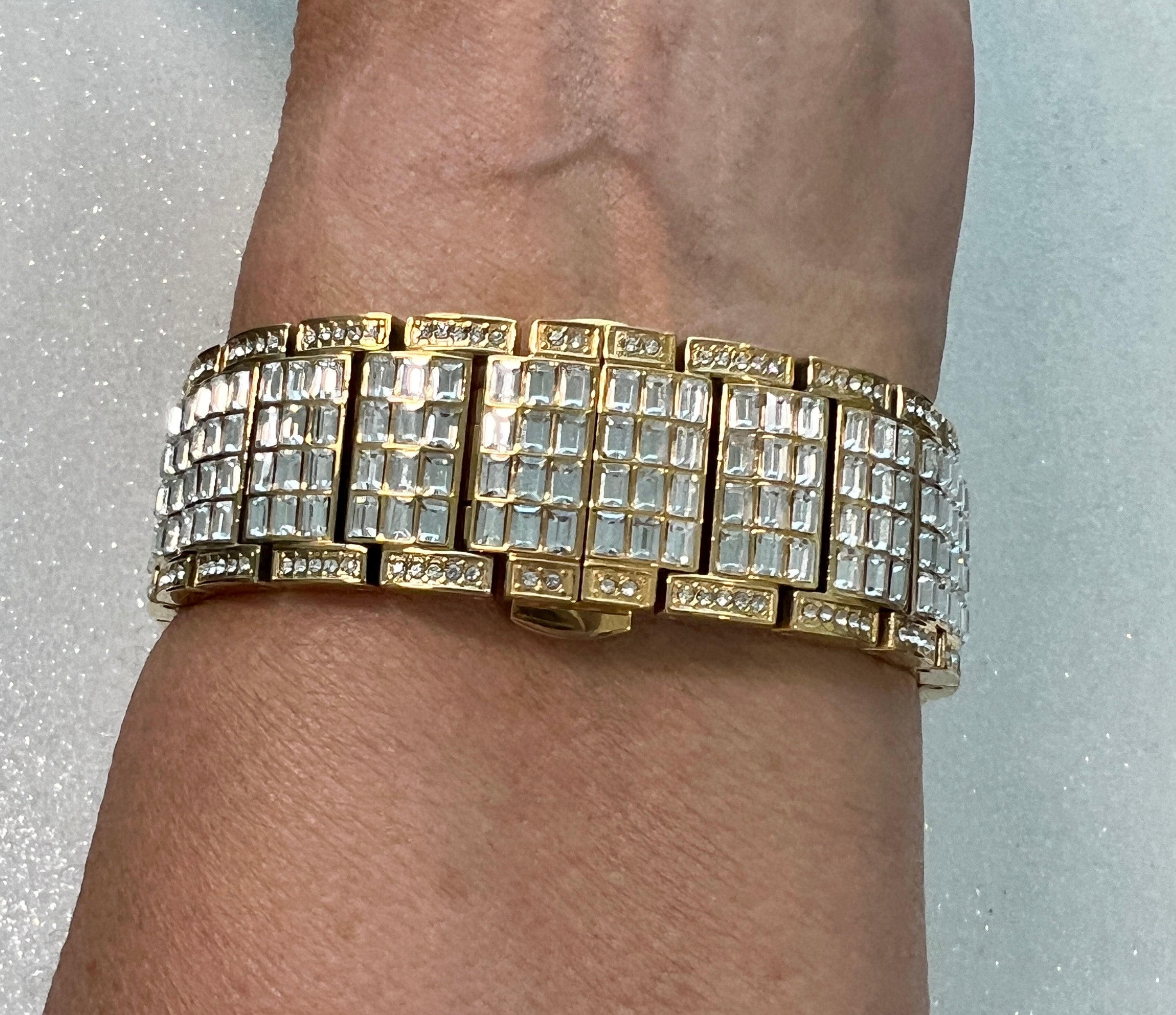 Apple Watch Band Yellow Gold Baguette Swarovski Crystals & or Apple Watch Cover Pave Lab Diamond Bezel 38mm-49mm Ultra Iwatch Candy Bling