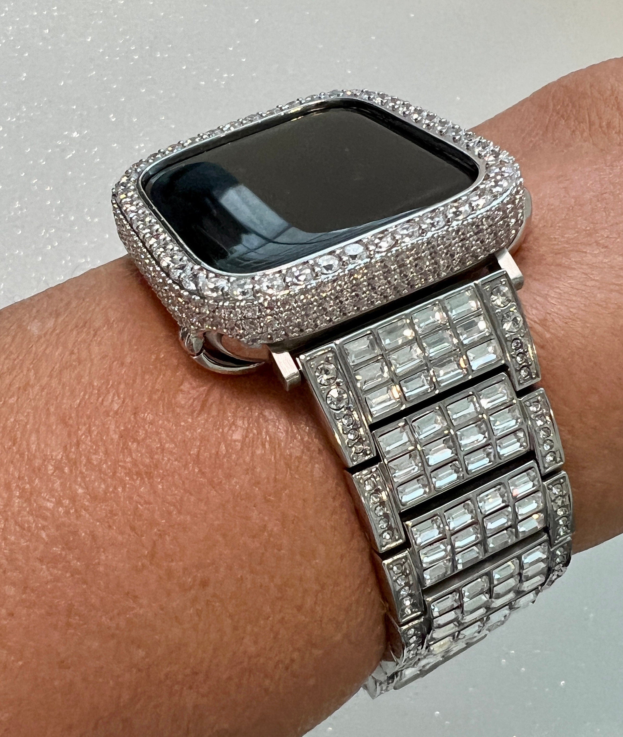 49mm Ultra Apple Watch Band Women Silver Crystal Stainless & or Apple Watch Cover Lab Diamond Bezel Case Iwatch Candy Bling