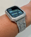 Luxury Apple Watch Band Silver Pave Swarovski Crystal & or Apple Watch Case Baguette Lab Diamond Bezel Cover Iwatch Candy Bling Iphone Watch