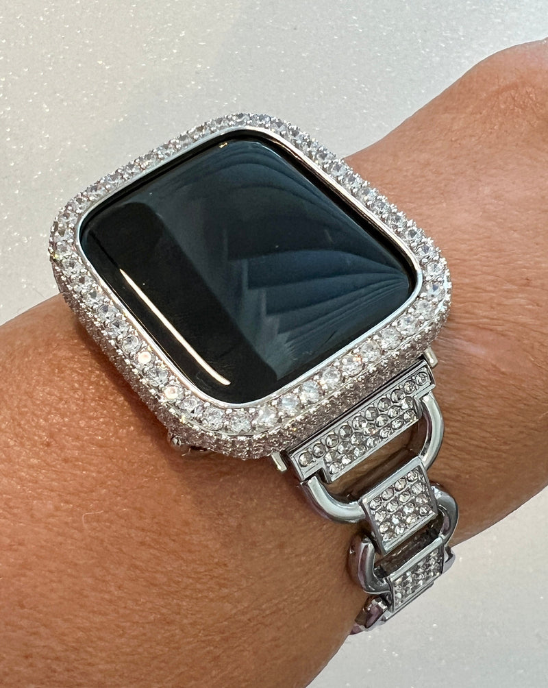 49mm Ultra Apple Watch Band Women Silver Bracelet Swarovski Crystals & or Lab Diamond Bezel Case Cover Smartwatch Bumper Iwatch Candy