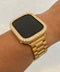 Custom Apple Watch Band Gold Rolex Style 41mm 45mm and or Iced Out Lab Diamond Bezel Cover Iwatch Band Series 7-8 Gift for Him