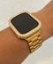 Custom Apple Watch Band Gold Stainless Style 41mm 45mm 49mm Ultra & or Iced Out Lab Diamond Bezel Cover Iwatch Band Series 9 Gift for Him