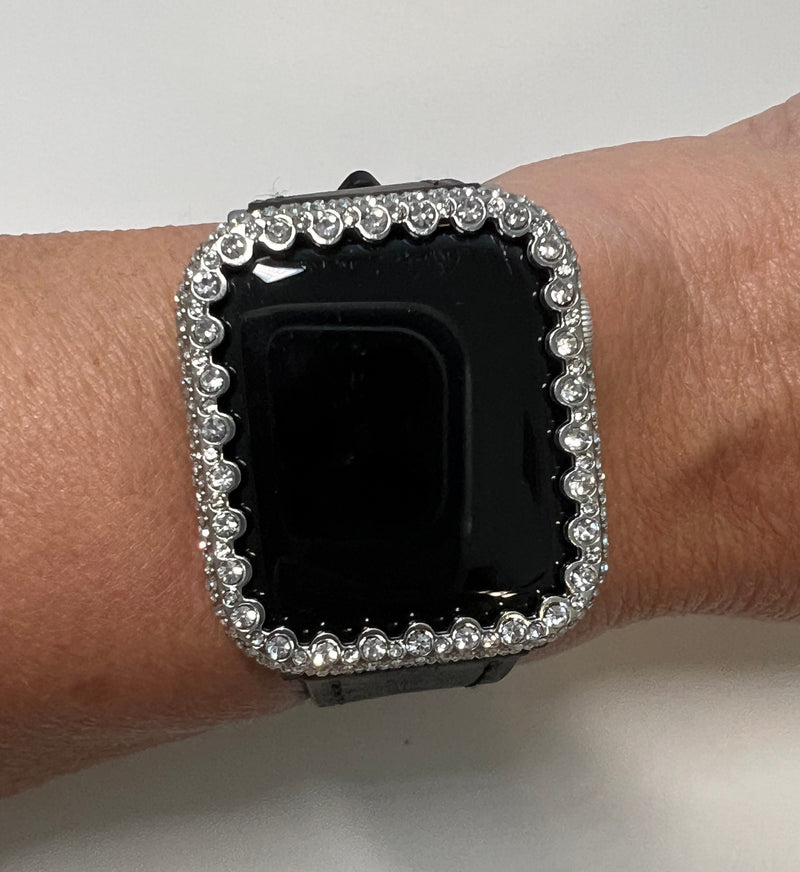 Apple Watch Band Womens Black Leather & or Apple Watch Case Crystals Apple Watch Cover Iwatch Watch Candy Bling 38mm-45mm Series 9