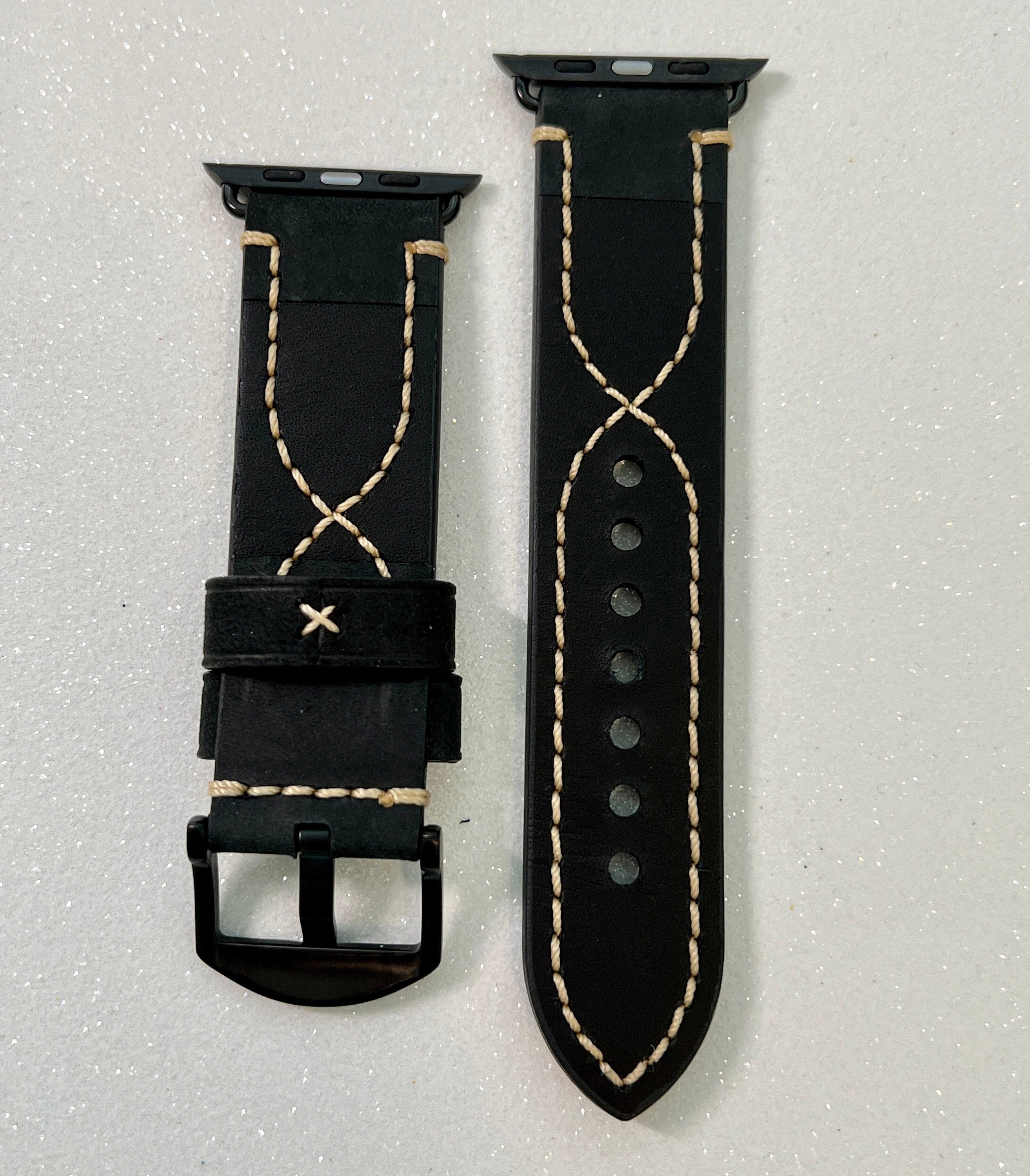 Series 10 Apple Watch Band Bold Black Hand Stitched Leather 42mm 46mm 49mm Ultra Iwatch Band Straps 44mm 45mm for Iphone Watch