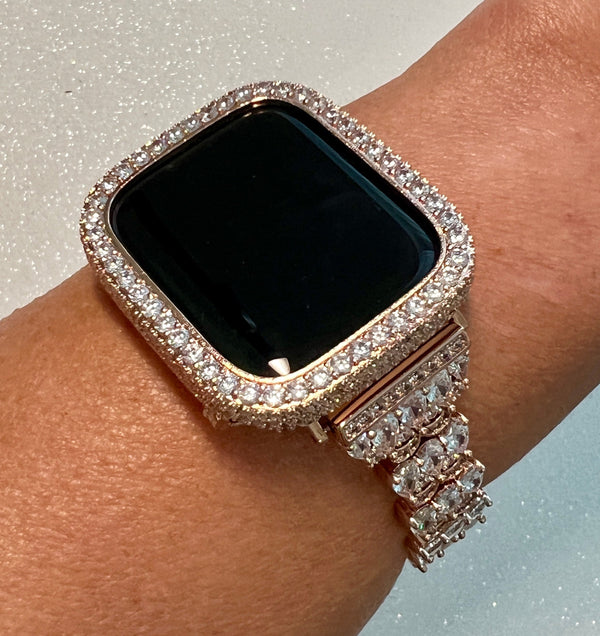 Apple Watch Band Women Rose Gold Crystals & or Apple Watch Case Lab Diamond Bezel Apple Watch Case Iwatch Candy Bling 38-49mm