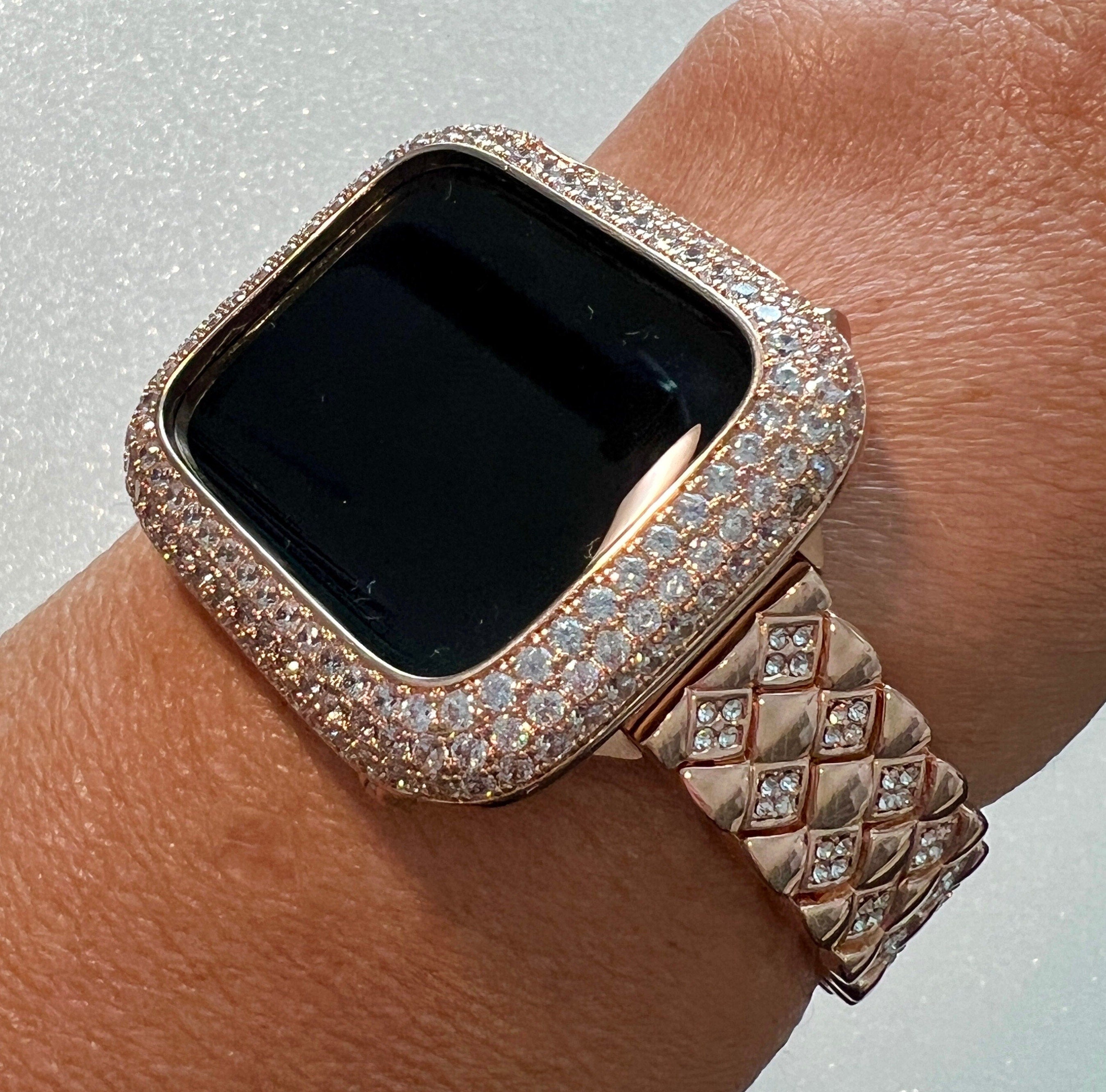 Rose Gold Apple Watch Band 41mm 45mm 49mm Crystals & or Apple Watch Case Lab Diamond Bezel Apple Watch Cover 38mm 42mm 40mm 44mm