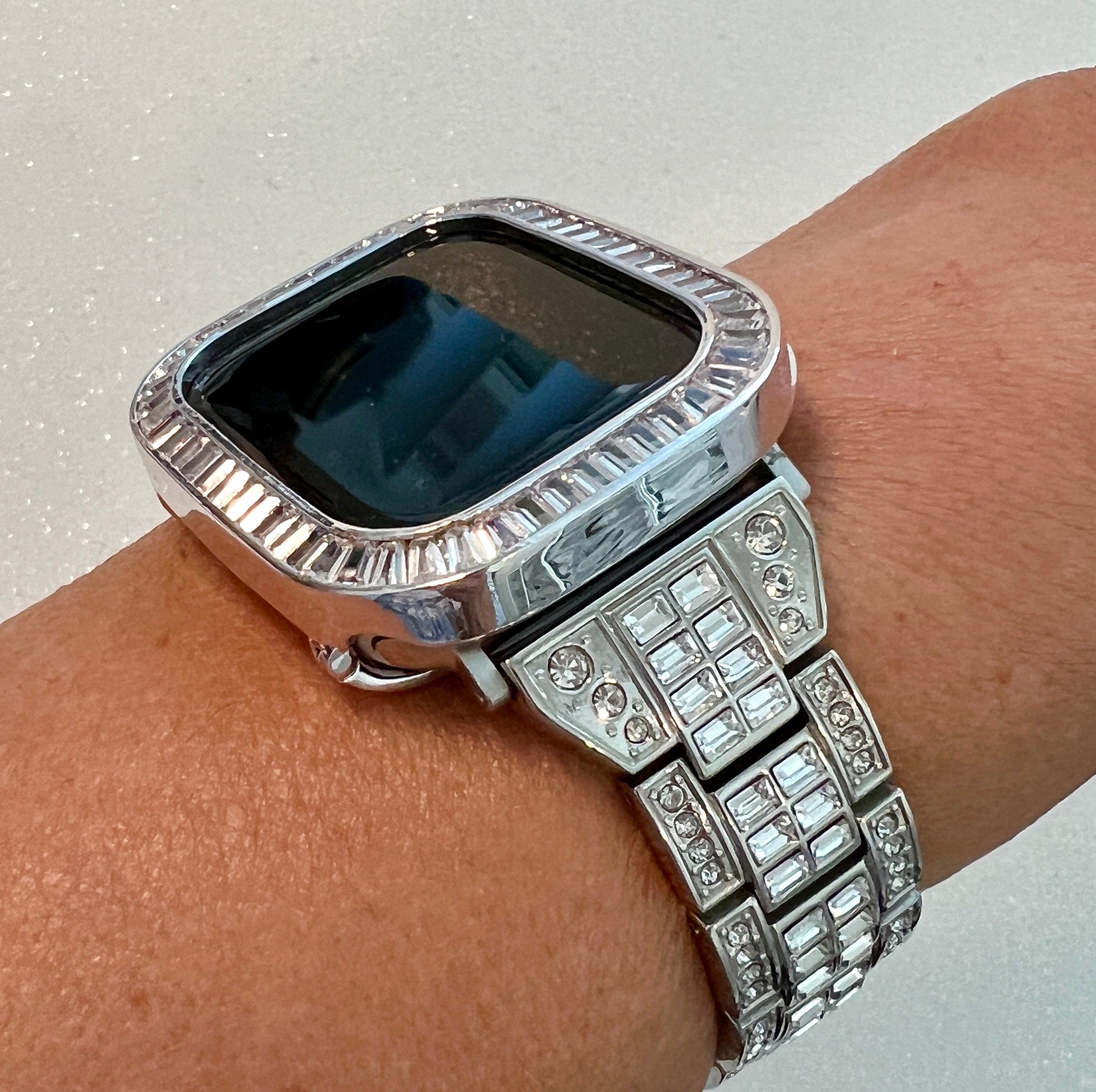 Silver Apple Watch Band Women Swarovski Crystal Baguette & or Apple Watch Case Big Baguette Lab Diamond Bezel Apple Watch Cover Iwatch Candy