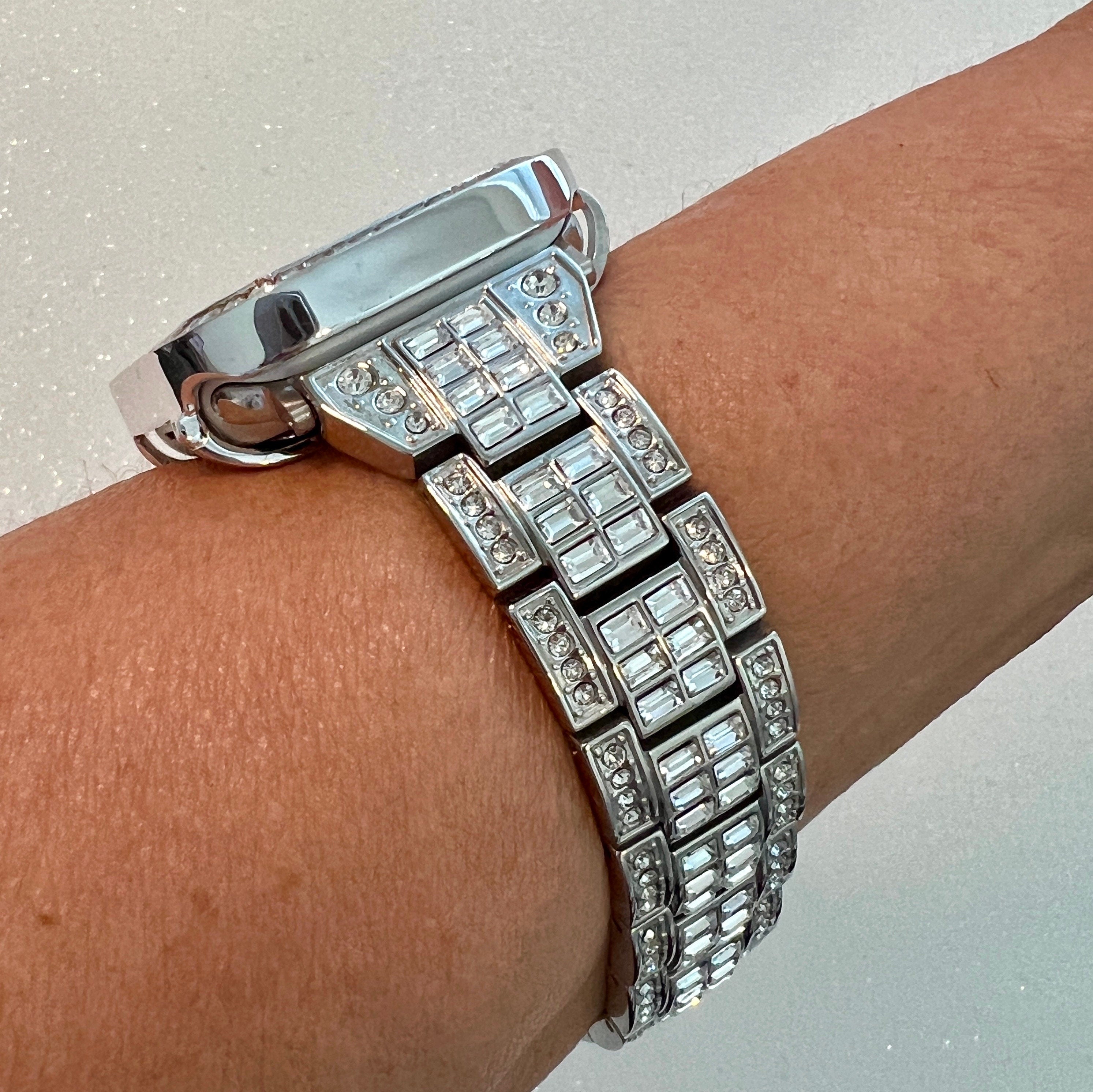 Silver Apple Watch Band Women Swarovski Crystal Baguette & or Apple Watch Case Big Baguette Lab Diamond Bezel Apple Watch Cover Iwatch Candy