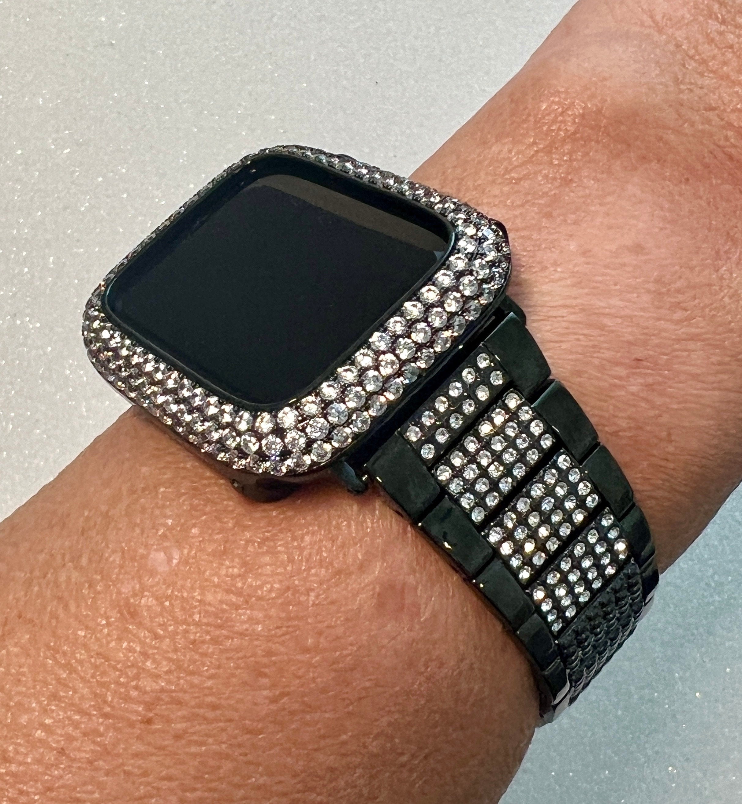 Black Apple Watch Band Womens Mens Crystals & or Apple Watch Case Lab Diamond Bezel Apple Watch Case 38mm-49mm Apple Watch Candy