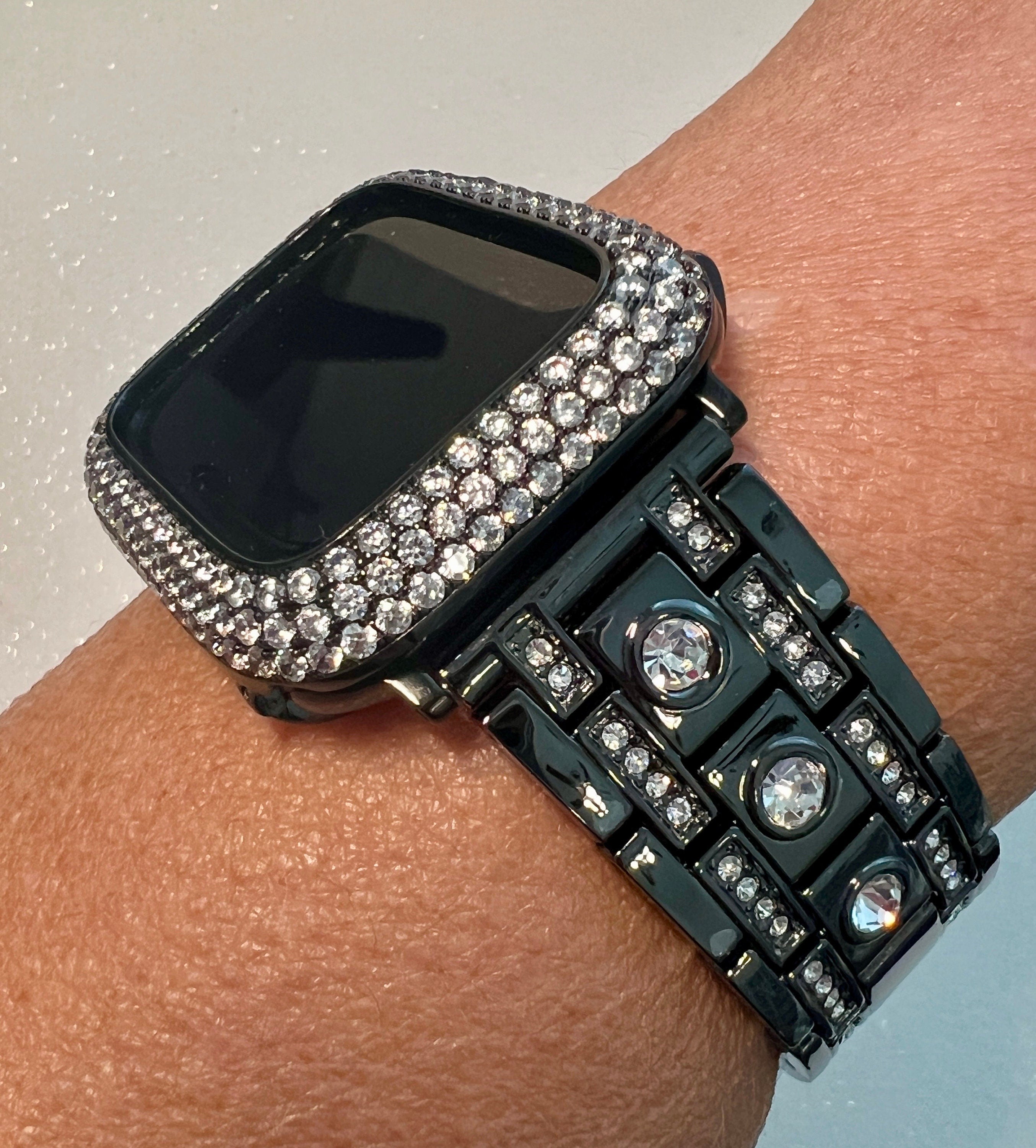 Apple Watch Band Black 49mm Ultra Swaarovski Crystals & or Apple Watch Cover Lab Diamond Bezel Apple Watch Case 38mm-45mm Iwatch Candy Bling