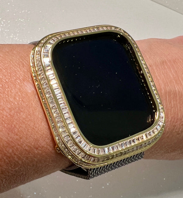 Statement Apple Watch Case Lab Diamond Bezel Apple Watch Cover 40mm 41mm 44mm 45mm 3 Rows of Baguettes Smartwatch Bumper Bling