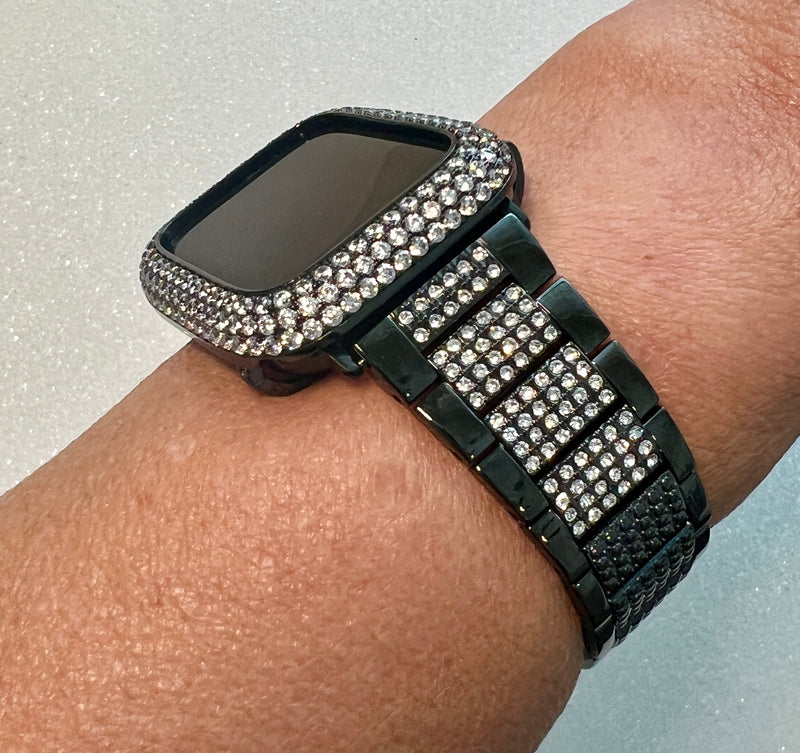 Black Apple Watch Band Womens Mens Crystals & or Apple Watch Case Lab Diamond Bezel Apple Watch Case 38mm-49mm Apple Watch Candy