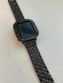 Designer Black Apple Watch Band Crystal Baguettes 41mm 45mm & or Apple Watch Case Baguette Lab Diamond Bezel Apple Watch Cover