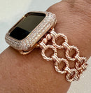 Rose Gold Chain Apple Watch Band, Iphone Watch Bracelet & or Apple Watch Case Lab Diamond Bezel Iwatch Cover 39mm-49mm Ultra Series 2-9 SE