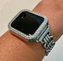 Silver Designer Apple Watch Band Link Bracelet Minimalist, Iphone Watch Band & or Apple Watch Case Crystal Bezel Iwatch Phone Cover Bling