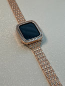 Luxury Apple Watch Band Womens Rose Gold, Iphone Watch Band Crystal & or Apple Watch Cover Baguette Lab Diamond Iwatch Case Bling